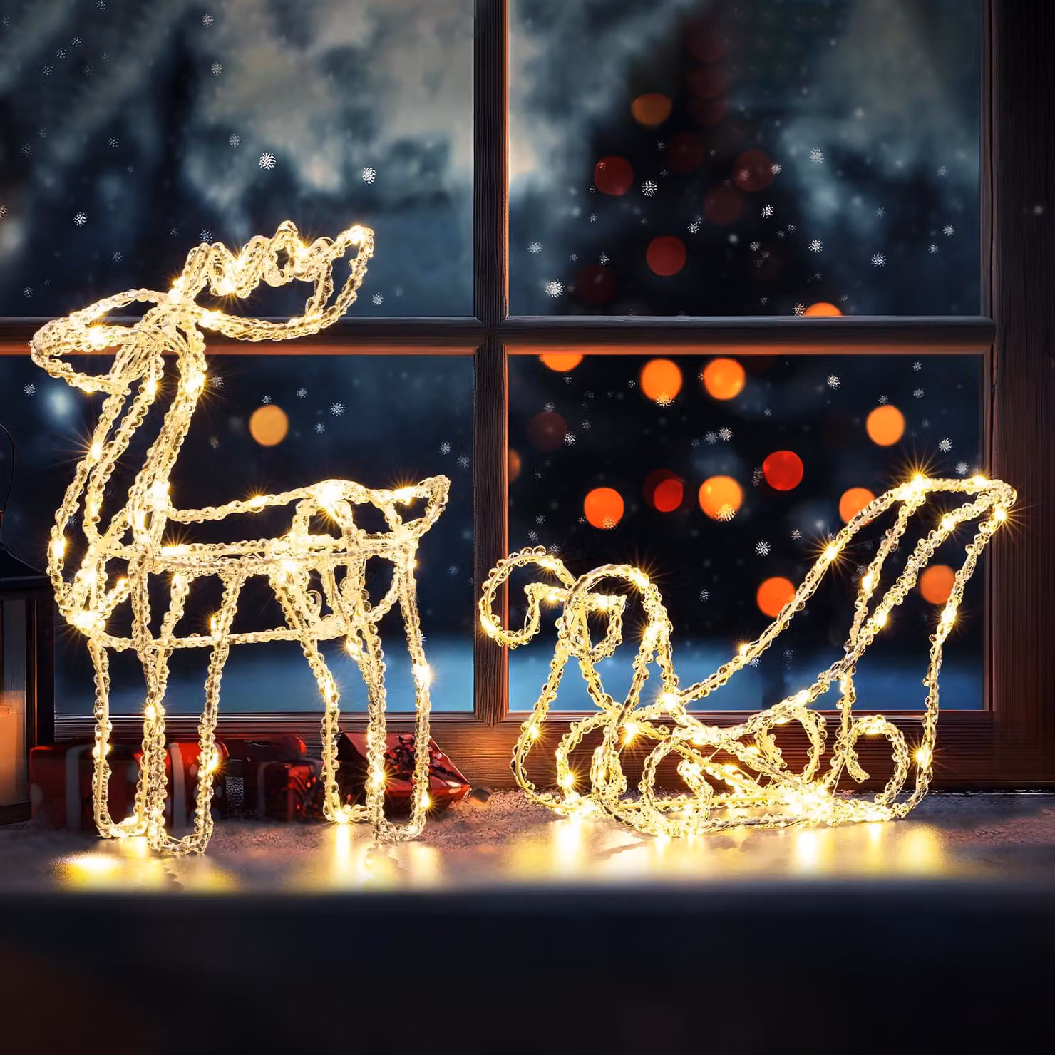 Decorazione natalizia a forma di slitta, con 100 LED a luce calda, grado di protezione IP44