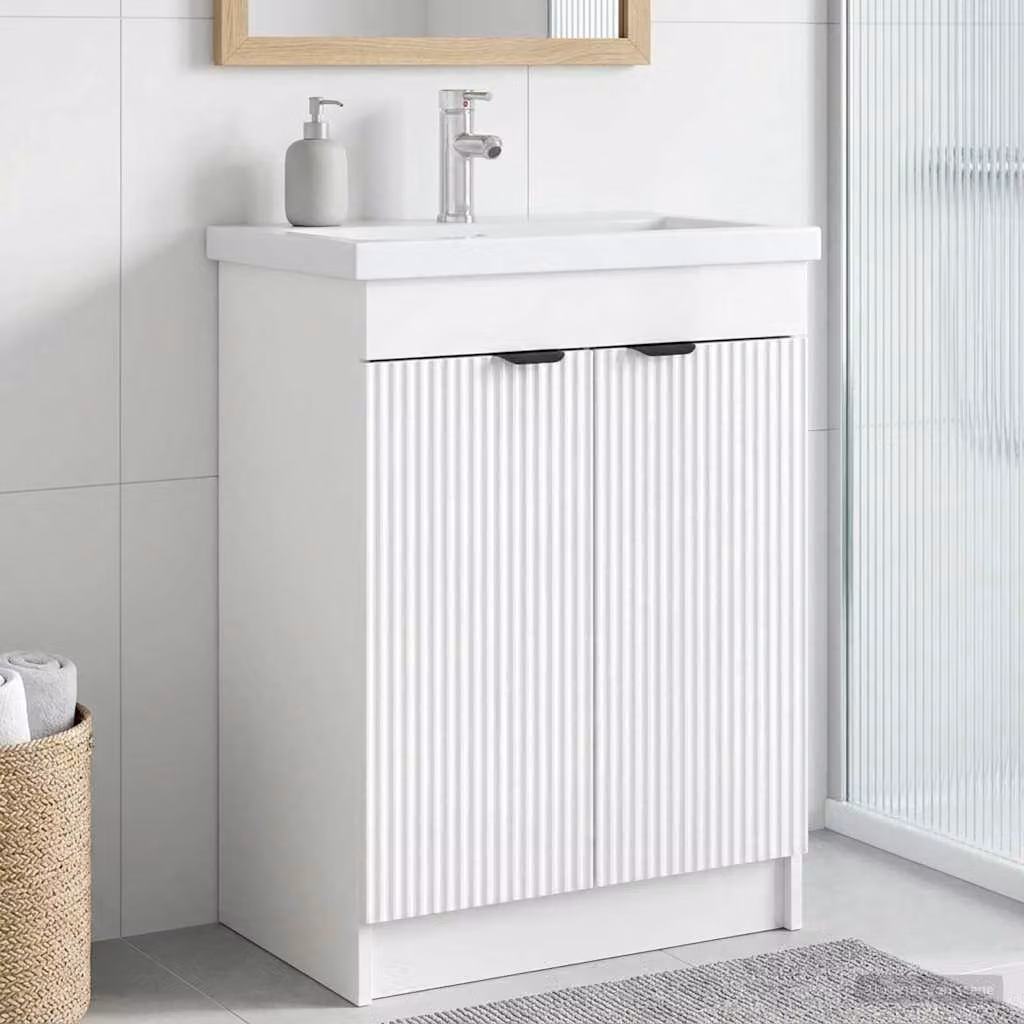 Mobiletto da bagno sotto il lavello vidaXL Bianco Lucido con ante a battente e ripiani interni