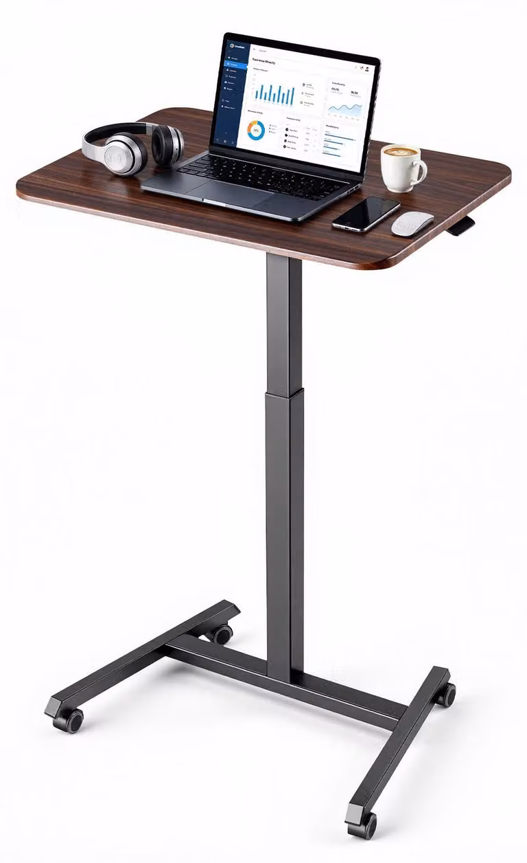 Scrivania regolabile in altezza - Scrivania computer ergonomica, adatta sia per stare seduti che in piedi - Dimensioni 65x48 cm - Intervallo di altezza regolabile: 72,5-160,5 cm - Struttura in metallo - Piano in MDF - Capacità di carico: 15 kg - Ruote con