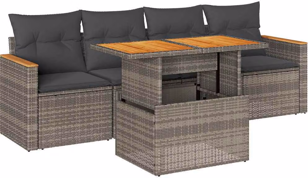 Set Divano Giardino 5 pz con Cuscini Grigio Polyrattan Acacia