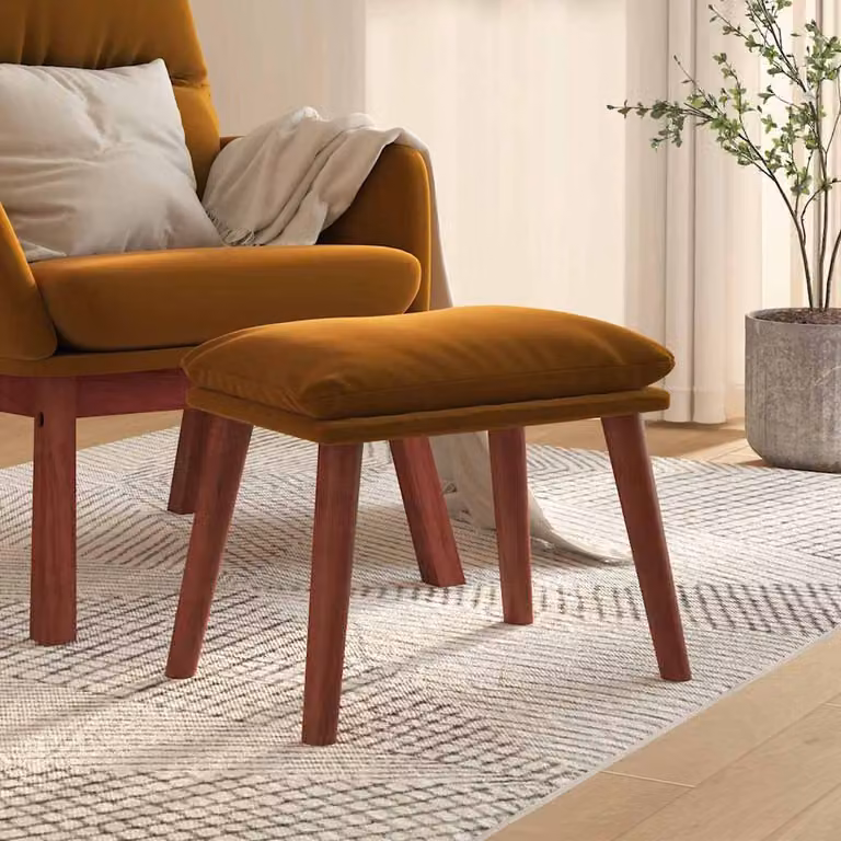 Poggiapiedi vidaXL in velluto marrone con struttura in legno, L 45 x P 29,5 x H 35 cm