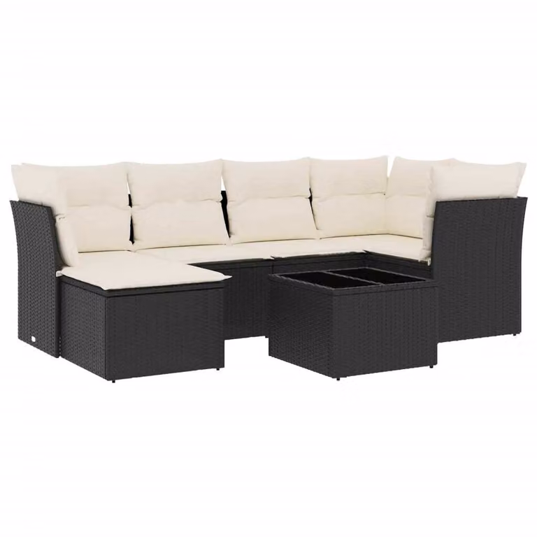 Set Divani da Giardino con Cuscini 7pz Nero Polyrattan