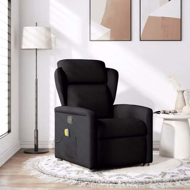 Poltrona Relax Reclinabile vidaXL in Tessuto Nero con Braccioli e Regolazione Manuale – 1