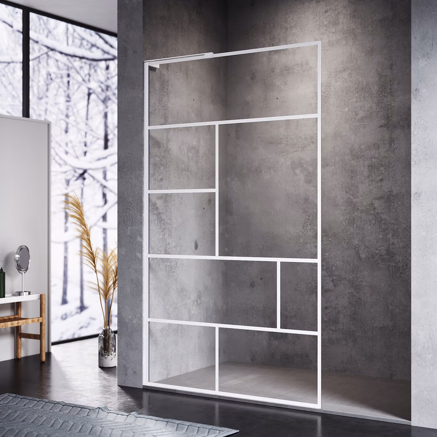 Schermo doccia bianco SONNI, 120x200cm, NANO 6 mm ESG, doccia walk in, facile da pulire, cabina doccia in vetro