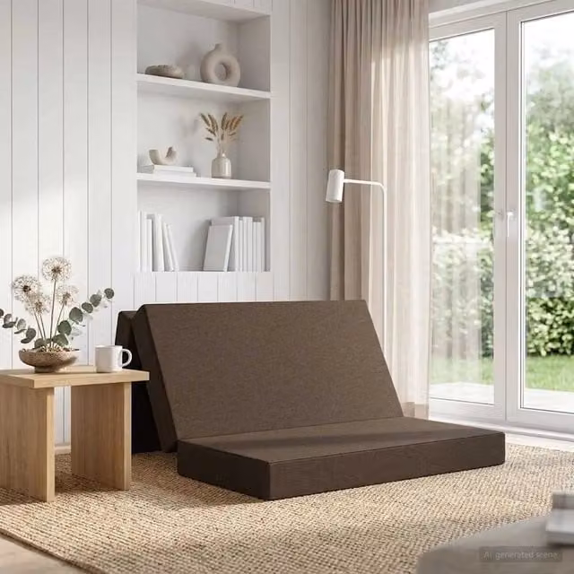 Divano Letto Pieghevole Moderno vidaXL Colore Beige e Marrone L: 160 cm, P: 67 cm, H: 45 cm