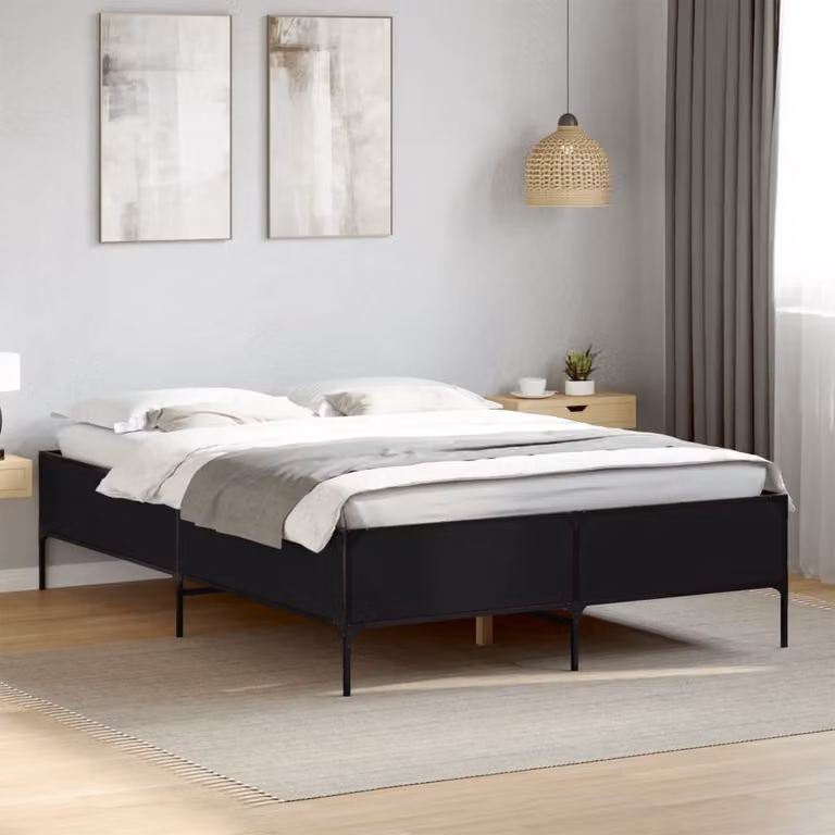 vidaXL Giroletto Nero in Legno e Metallo L/P: 140 x 200 cm