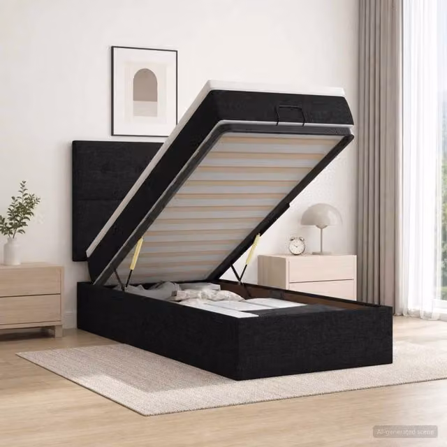 Letto ottomano moderno vidaXL con contenitore a sollevamento e materasso, Nero e Bianco, L 200 x P 80 x H 140 cm – 1
