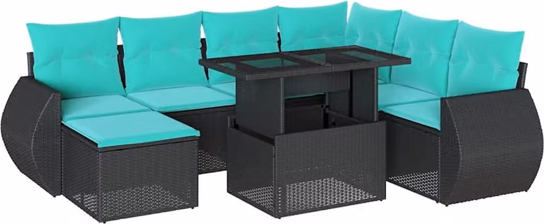 set di divani da giardino 8 pezzi con cuscini, polyrattan nero