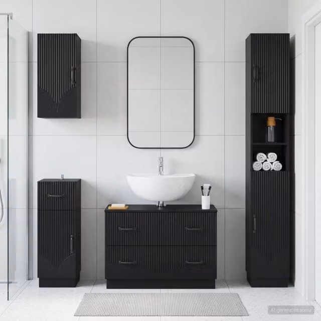 Set di Mobili da Bagno da 4 Pezzi HOORN Nero 3417955