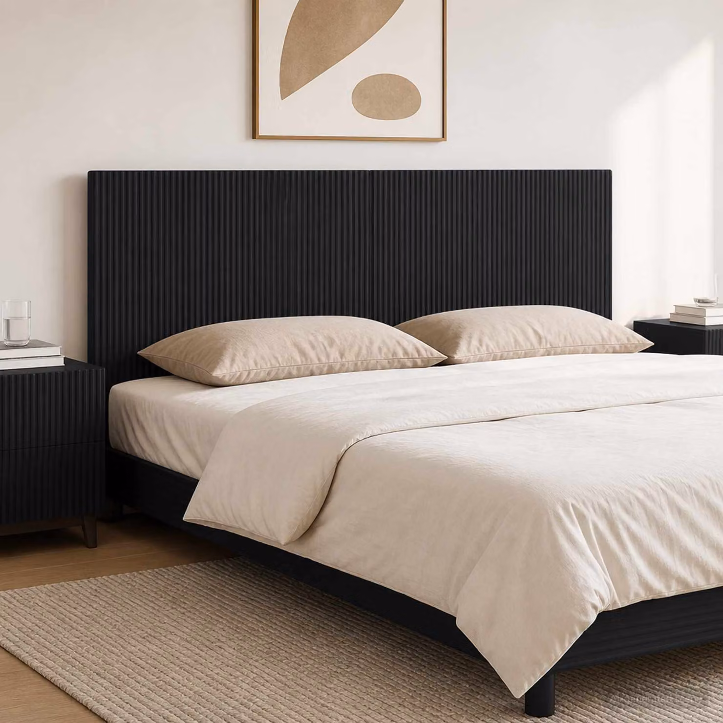 Testiera da muro vidaXL ARNHEM nera in legno ingegnerizzato con ripiano integrato L 120 x H 50 x P 10,2 cm