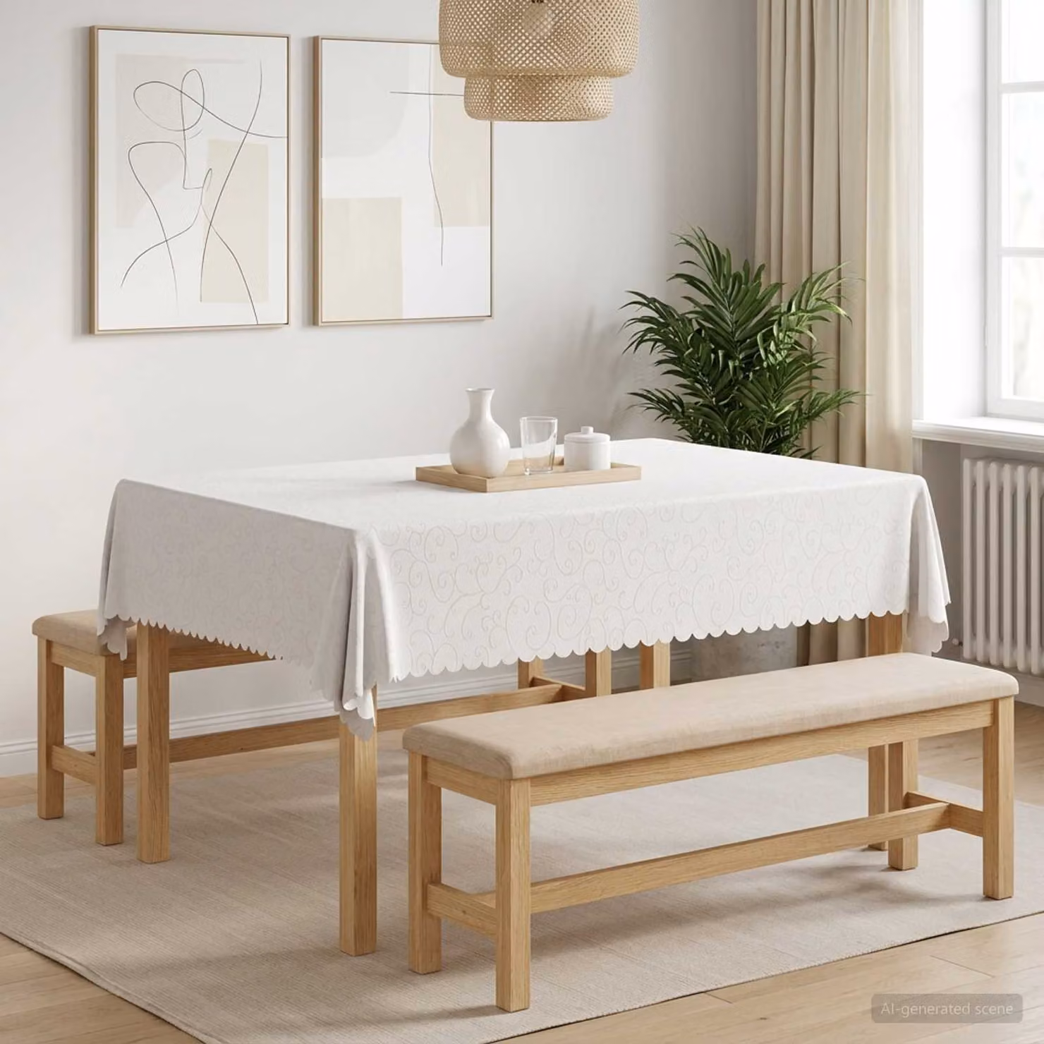 Set di 5 tovaglie rettangolari vidaXL in jacquard bianco, idrorepellenti e lavabili, L: 140 cm x P: 180 cm