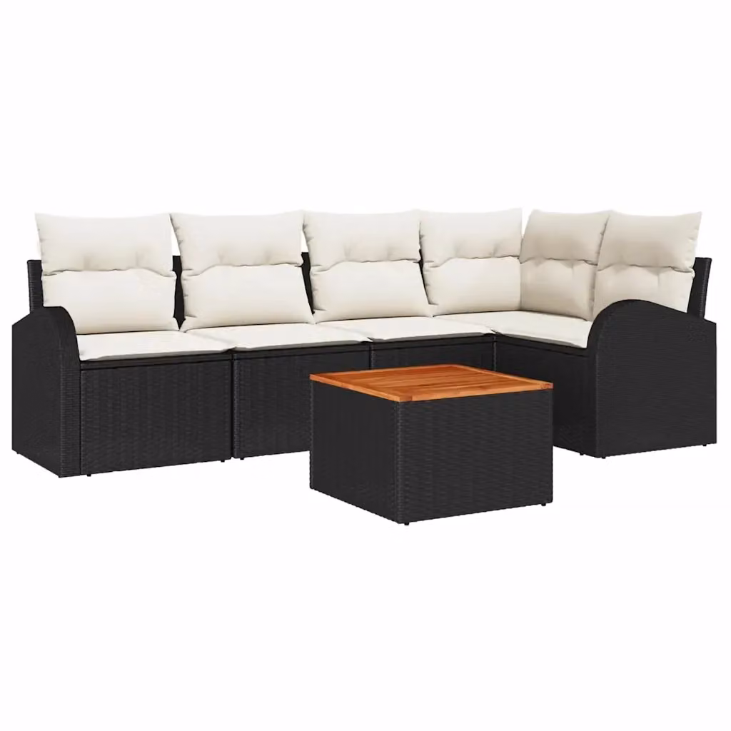 Set da giardino moderno vidaXL composto da 6 pezzi con divano angolare a L, tavolino e cuscini in colori nero e beige con struttura in metallo e rattan resistente alle intemperie – 2