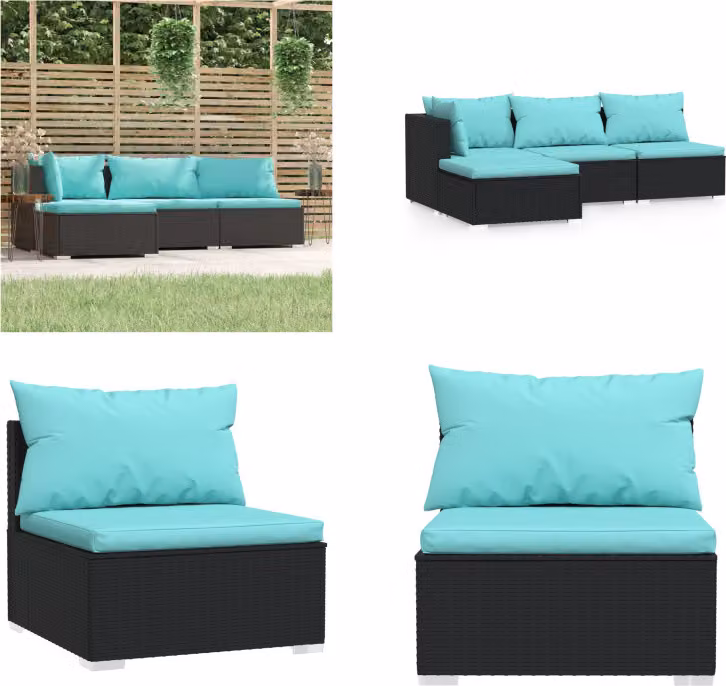 vidaXL set salotto da giardino 4 pezzi con cuscini in poly rattan nero - set salotto da giardino - set salotto da giardino - divano e tavolo - set salotto da patio
