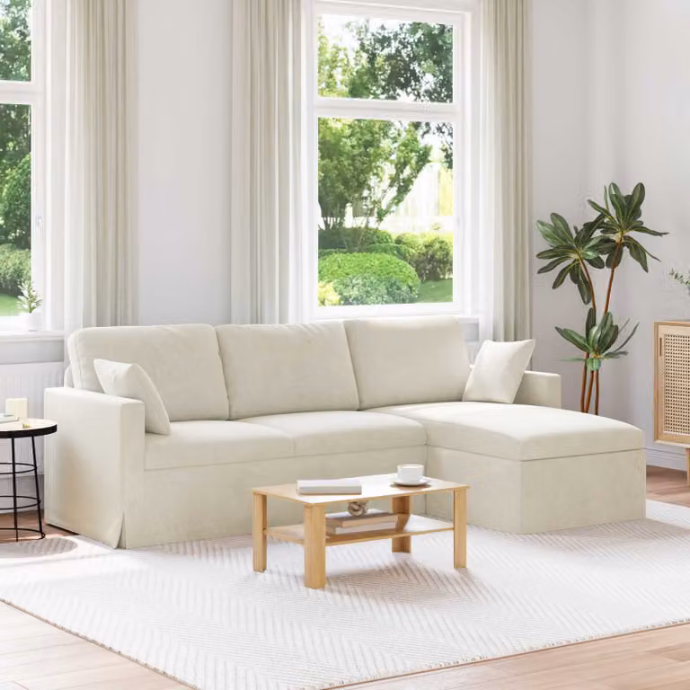 vidaXL Divano Moderno in Velluto Beige con Cuscini e Coperture Rimovibili L: 228 cm, P: 134 cm, H: 80 cm