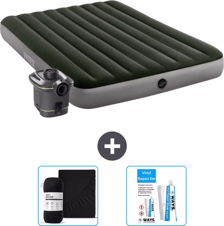 Lettino Intex - 2 persone - 152 x 203 x 25 cm - Verde - Incluso pompa - lenzuolo e kit di riparazione