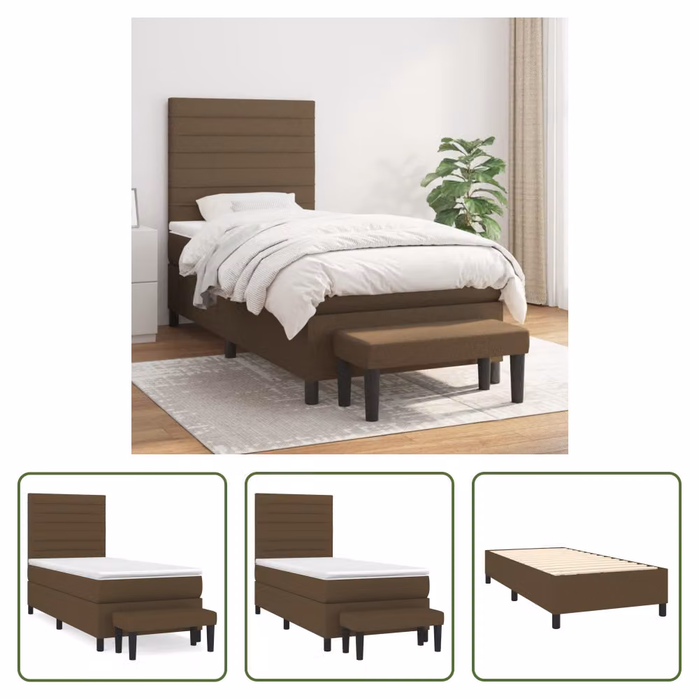 The Living Store Letto a molle con materasso marrone scuro 90x190 cm in tessuto