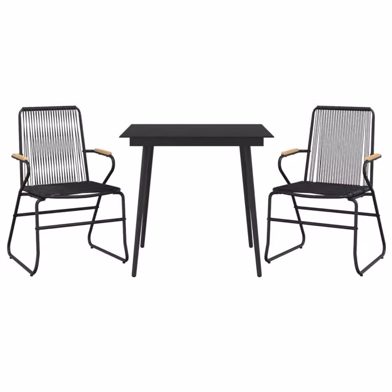Set da Pranzo da Giardino 3 pz Nero in Rattan PVC