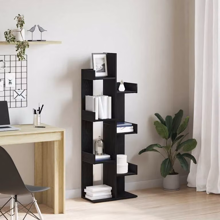 Libreria moderna vidaXL con 8 ripiani regolabili in MDF nero L 48 cm x P 25,5 cm x H 140 cm