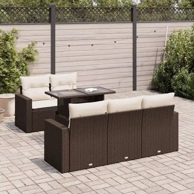Set Divano da Giardino 6 pz con Cuscini Marrone in Polyrattan 3326254