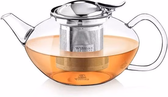 Teiera Wilmax in vetro trasparente con infusore e coperchio in acciaio inossidabile da 1,55 l