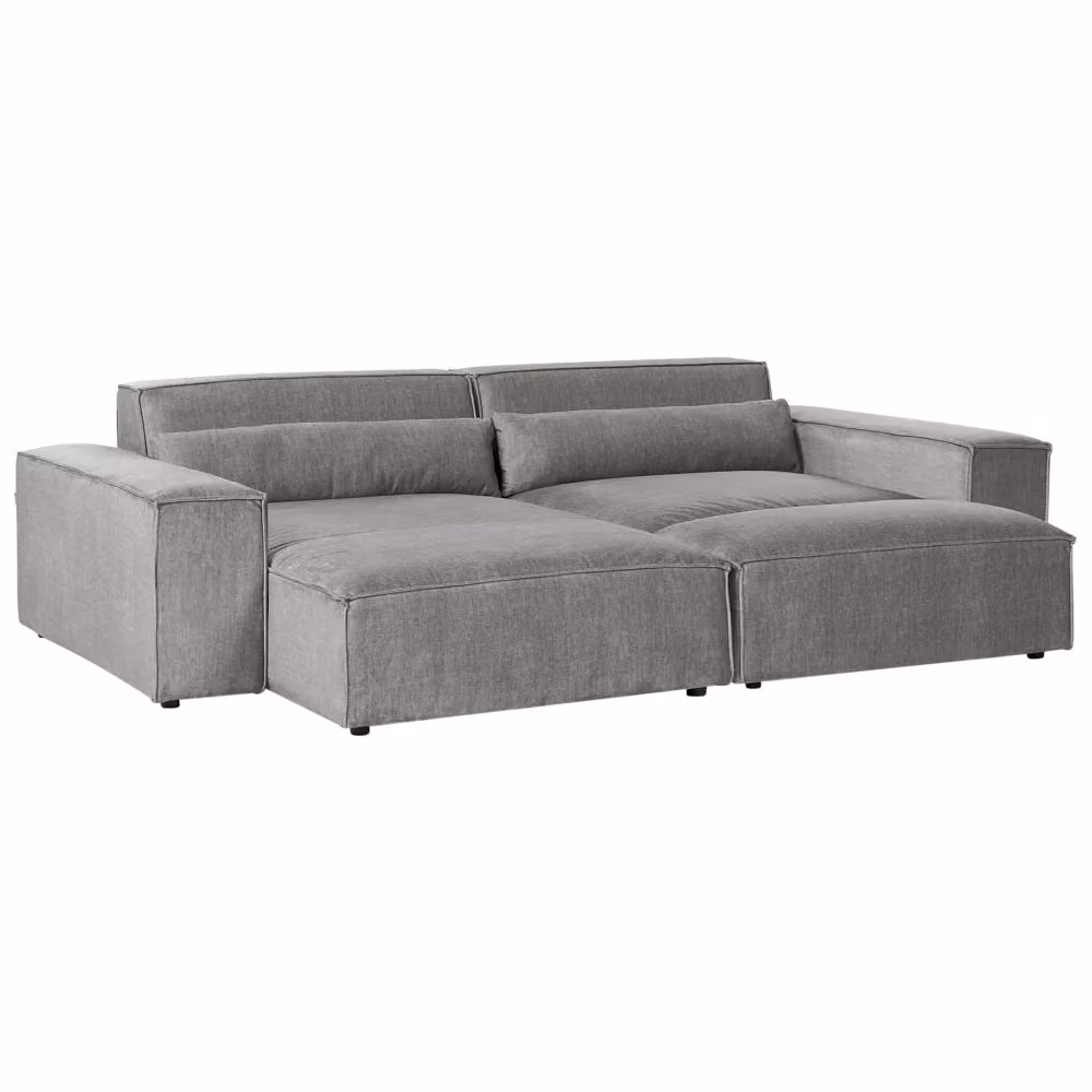 Divano angolare modulare Beliani in tessuto grigio con ottomana a destra e cuscini coordinati per soggiorno moderno L 262 cm x P 176 cm x H 70 cm – 2