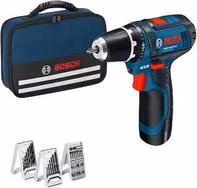 Bosch Professional Trapano Avvitatore a Batteria GSR 12V-15 da 12V con 30 Nm, 2 batterie da 2.0Ah e 39 accessori inclusi con borsa, colore blu