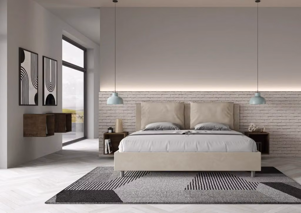 Letto matrimoniale king size BS COM imbottito in microfibra colore sabbia L/P: 180 x 200 cm – 2