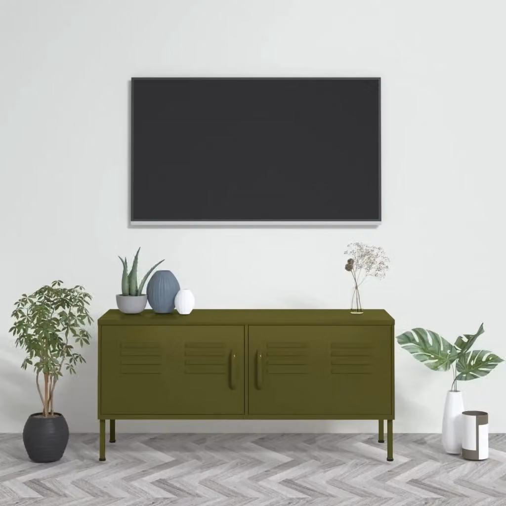 Mobile porta TV moderno in acciaio verde oliva L 105 cm x P 35 cm x H 50 cm – 2