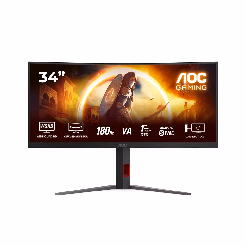 Monitor Gaming Curvo AOC CU34G4 da 34 pollici WQHD 3440 x 1440 Pixel, 180 Hz, Nero e Rosso – 2