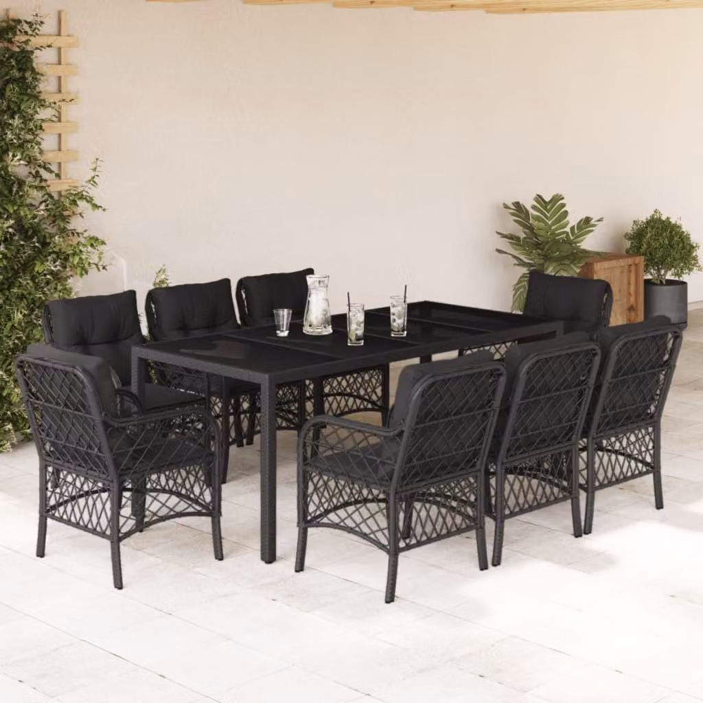 Maison Exclusive - Set da Pranzo da Giardino 9 pz con Cuscini Nero in Polyrattan