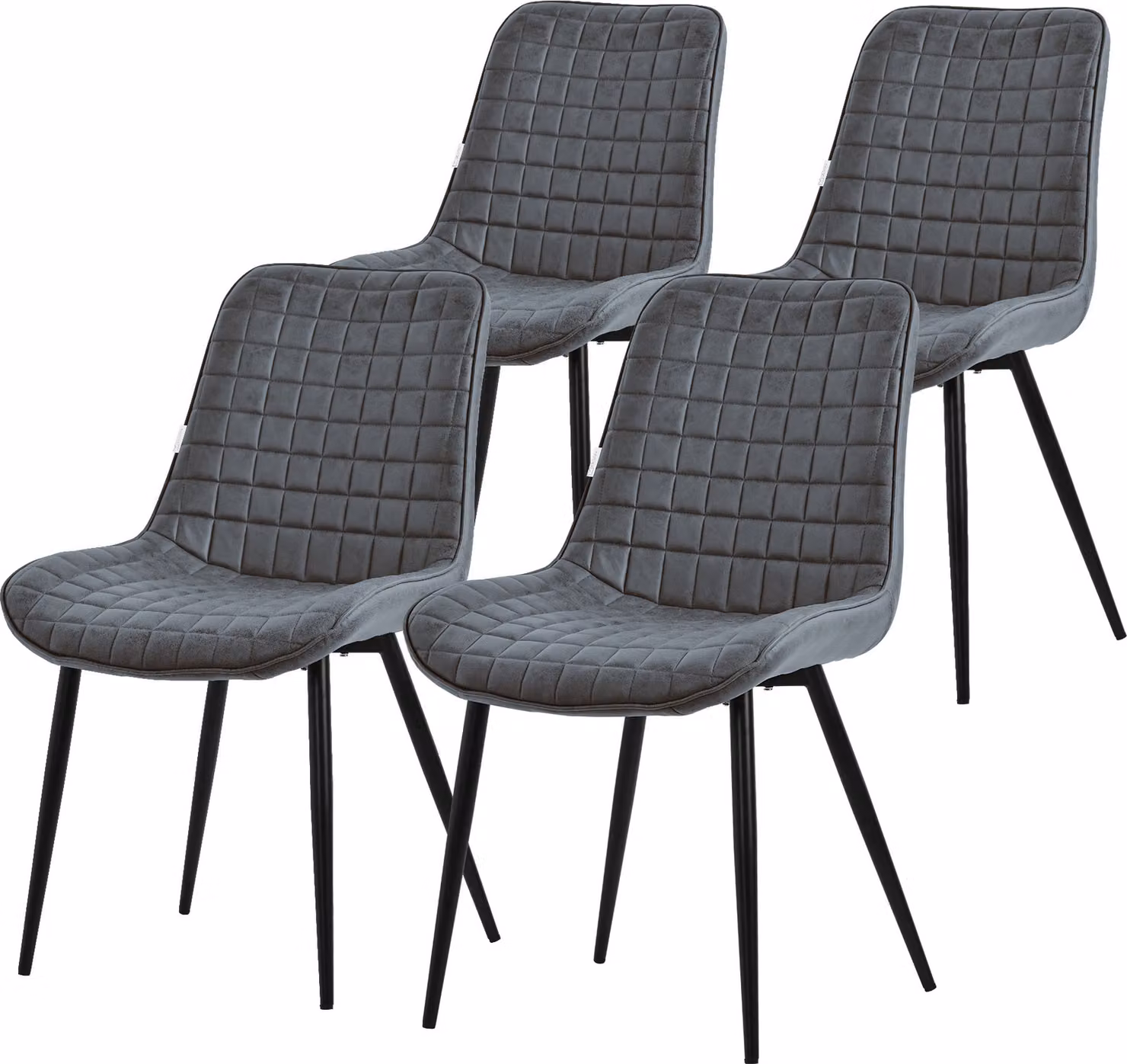 Set di 4 sedie da pranzo ML-Design, antracite, sedile in Pelle finta con gambe in metallo nero, sedie da cucina con schienale