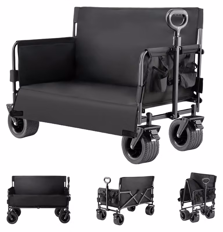 Carrello da spiaggia multifunzionale, resistente, design portatile, modello LY008-NERO
