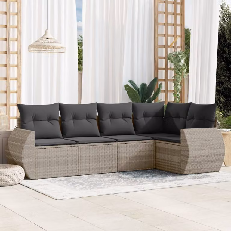 Set Divano da Giardino a L vidaXL in Polyrattan Grigio con Cuscini Imbottiti e Rivestimenti Rimovibili