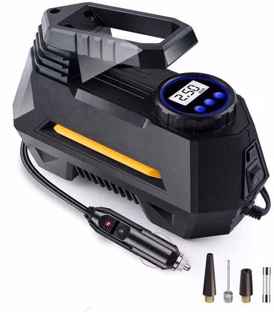 Compressore d'aria portatile digitale da 12 V - Schermo LCD - Elettrico - Per auto, biciclette, moto e palloni