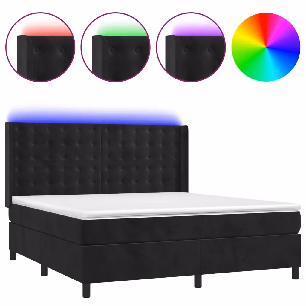 Letto Ibrido vidaXL con Materasso e Illuminazione LED in Velluto Nero L/P: 160 x 200 cm – 2