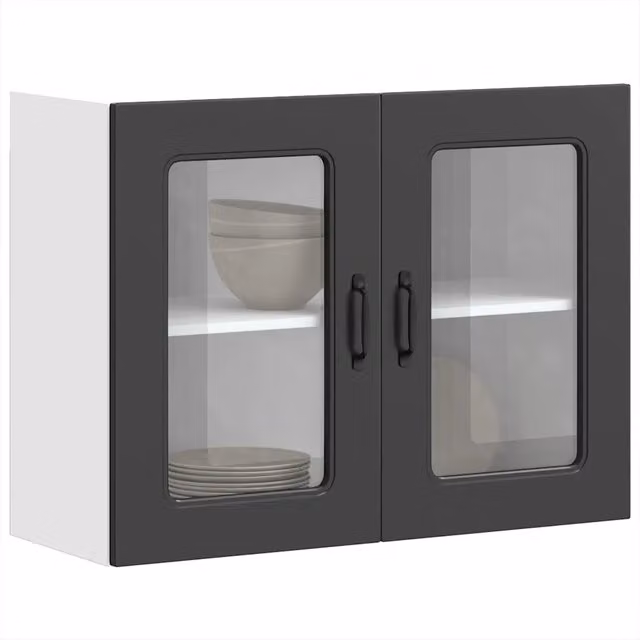 Pensile da cucina Kalmar Design Mania con ante in vetro nero e finitura opaca L 80 cm x H 60 cm x P 31 cm