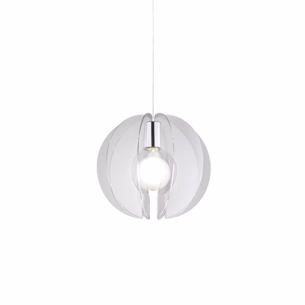 Lampada a sospensione moderna Linea Zero Polilux trasparente con finiture in metallo cromato e attacco E27 – 2