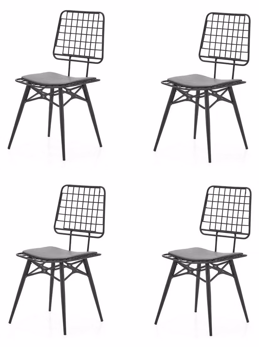 Set di 4 sedie, design moderno, confortevoli, nere, realizzate in metallo