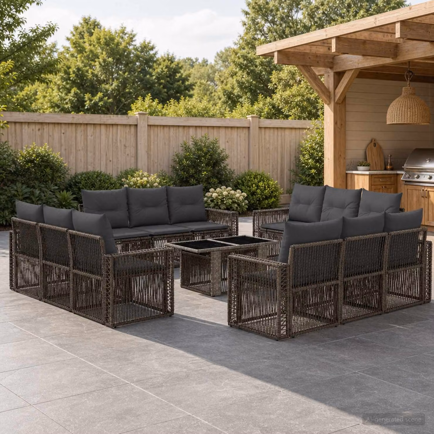 vidaXL Set Divano da Giardino 13 pz in Polyrattan Grigio e Antracite con Cuscini e Tavolino