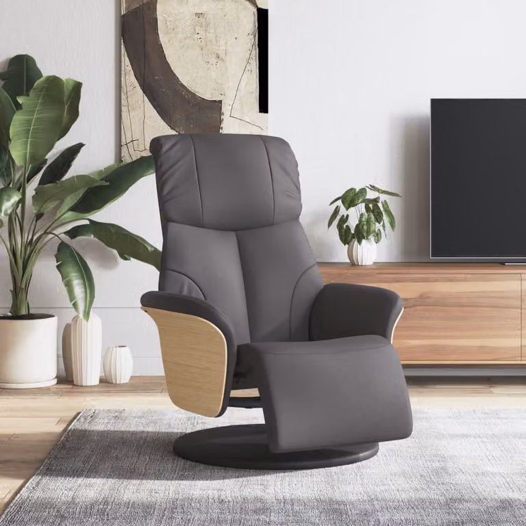 vidaXL Poltrona Reclinabile con Poggiapiedi Grigia in Similpelle con Funzione Relax e Rotazione 360 Gradi