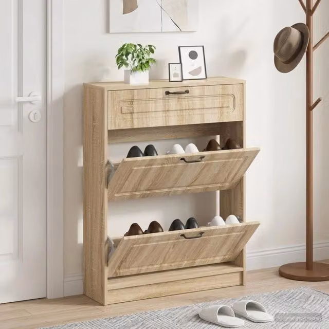 Mobile per scarpe moderno vidaXL in legno e metallo marrone e nero L: 78 cm, P: 24 cm, H: 100 cm