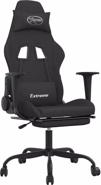Sedia da Gaming Design In Nero in Tessuto con Poggiapiedi e Riposatesta – 1