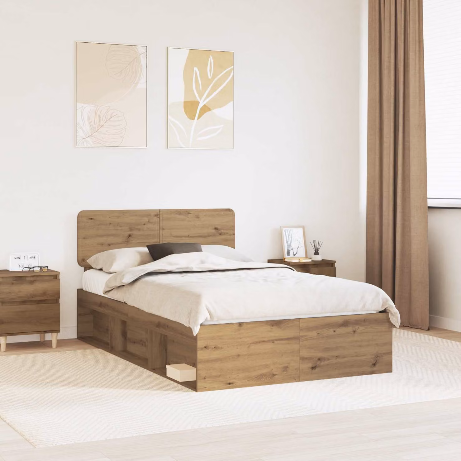 Struttura letto moderna vidaXL in legno di pino color marrone con cassetti L: 138 cm, P: 196 cm, H: 90 cm