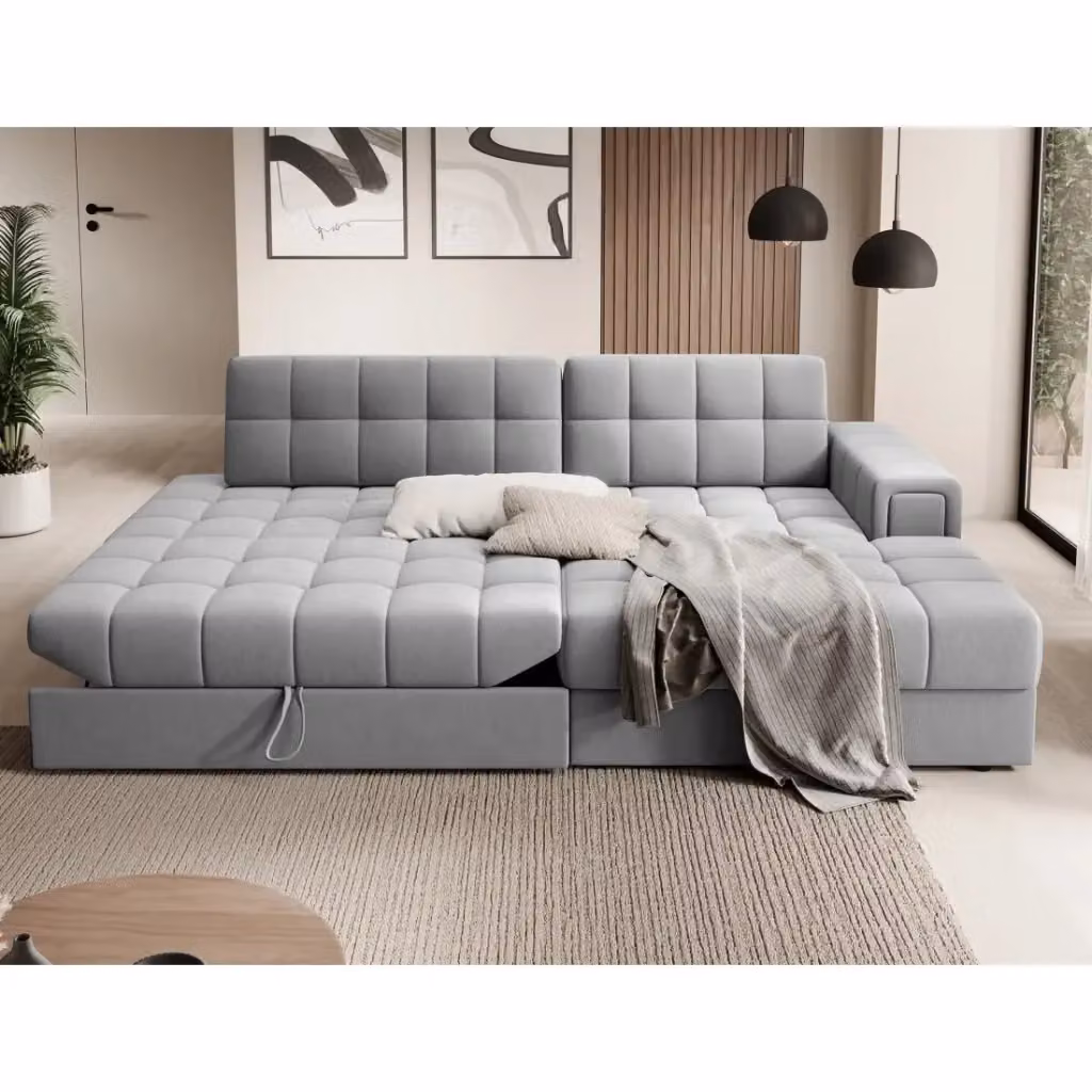 Divano angolare trasformabile CUBITO Meublorama grigio con contenitore e funzione letto L/P/H: 240 x 150 x 82 cm – 2