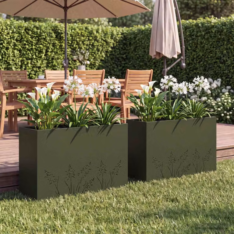 Set di 2 vasi da giardino vidaXL in metallo colore verde, L: 80 cm, P: 30 cm, H: 49 cm