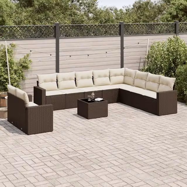 Set Divani da Giardino 11 pz con Cuscini Polyrattan Marrone 3249712