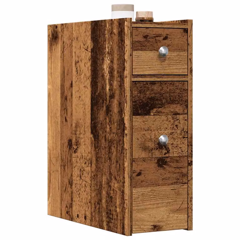 Armadietto da bagno stretto con ruote vidaXL in MDF colore rovere antico con cassetti e ante