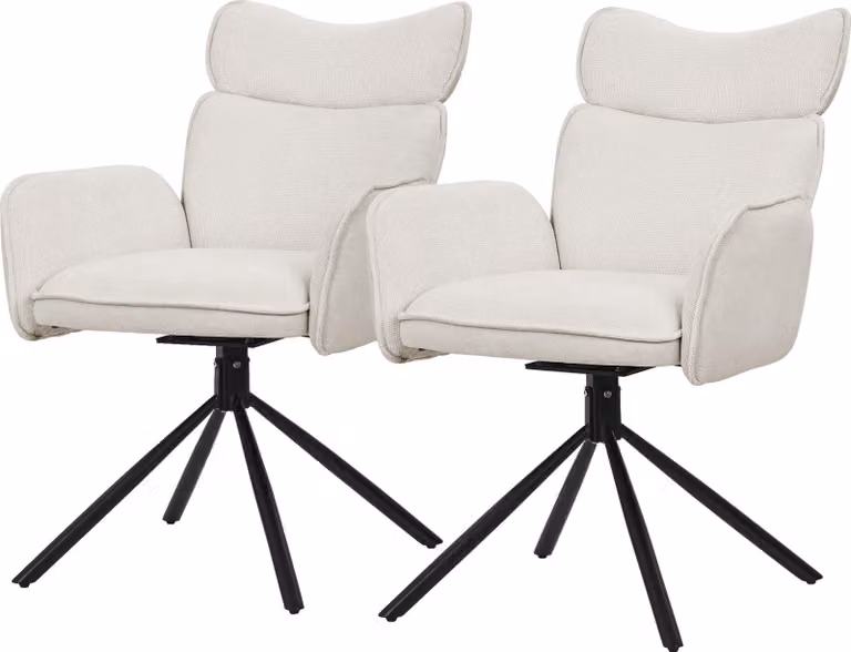 ML-Design sedie da sala da pranzo girevoli set di 2 Sedia da soggiorno in tessuto beige con schienale e bracciolo Sedia girevole a 360° con gambe in metallo poltrona ergonomica