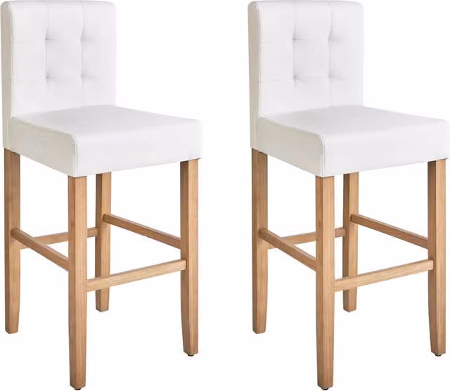 Set di 2 sgabelli da bar BELIANI in ecopelle bianco con schienale imbottito per cucina e sala da pranzo