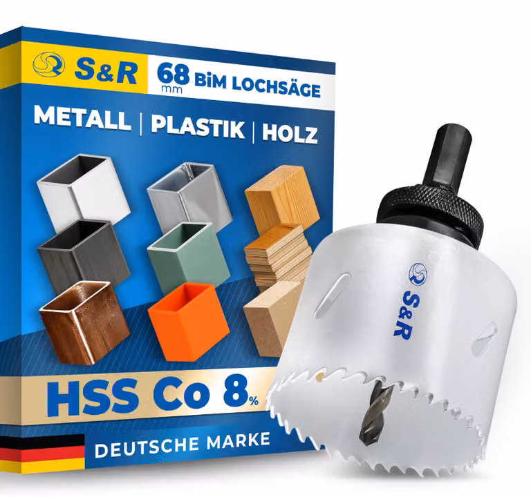 Set di seghe a tazza bi-metalliche S&R, 68 mm | Trapano per fori e trapano per lattine per metallo – 68 mm - HSS CO 8%